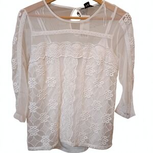 F&F Sheer Lace White Blouse With Camilsole US Size 6 EU Size 38 New With Tags